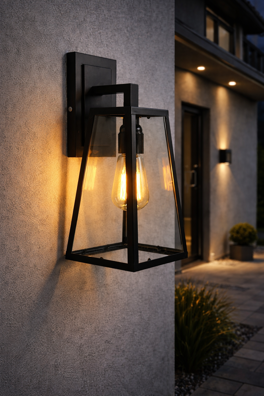 Retro Loft Outdoor Wall Lantern – Matte Black Porch Sconce