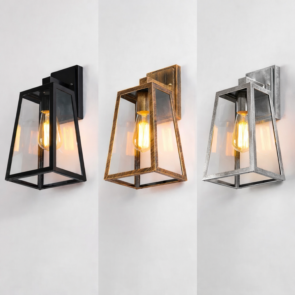 Retro Loft Outdoor Wall Lantern – Matte Black Porch Sconce