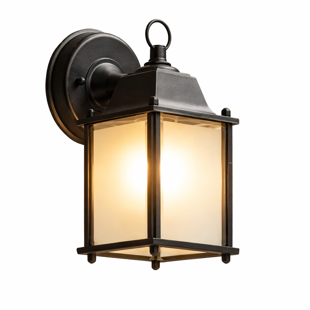 Retro Glass Outdoor Wall Light – Matte Black Lantern Sconce