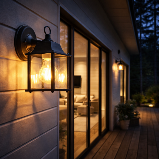 Retro Glass Outdoor Wall Light – Matte Black Lantern Sconce