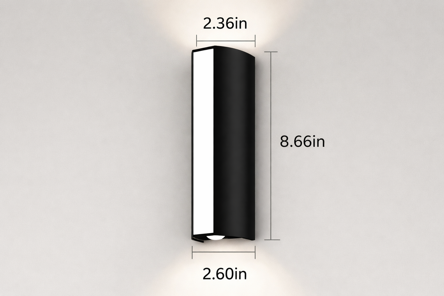 Modern Vertical Outdoor LED Wall Light – Up & Down Beam, IP66 Waterproof, warm white.