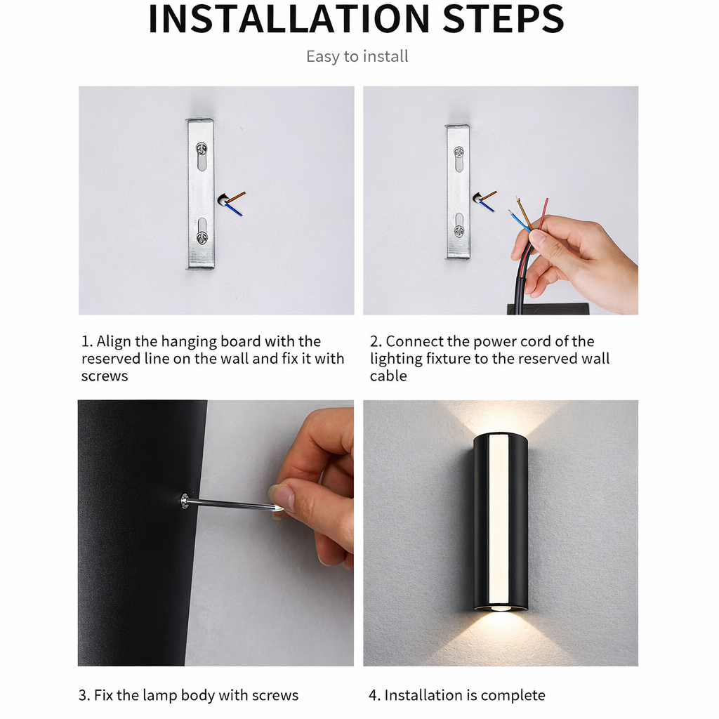 Modern Vertical Outdoor LED Wall Light – Up & Down Beam, IP66 Waterproof, warm white.