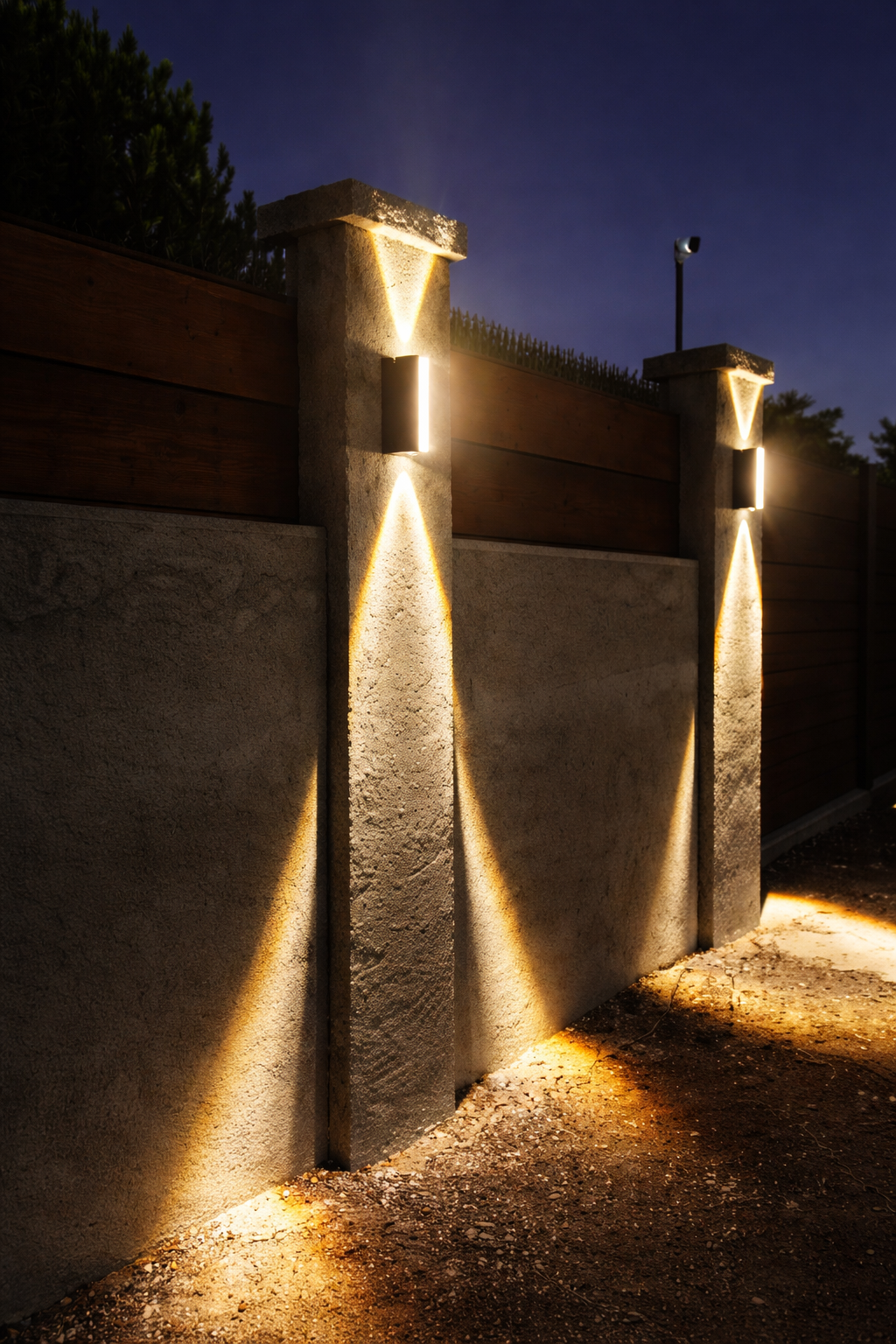 Modern Vertical Outdoor LED Wall Light – Up & Down Beam, IP66 Waterproof, warm white.