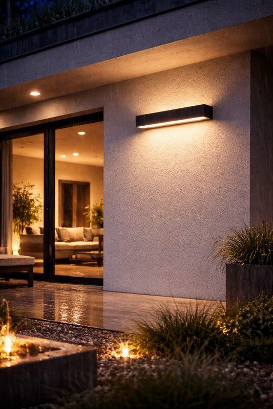Modern Linear Outdoor LED Wall Sconce – Waterproof Architectural Strip Light for Exterior Walls (Warm/Cool White)